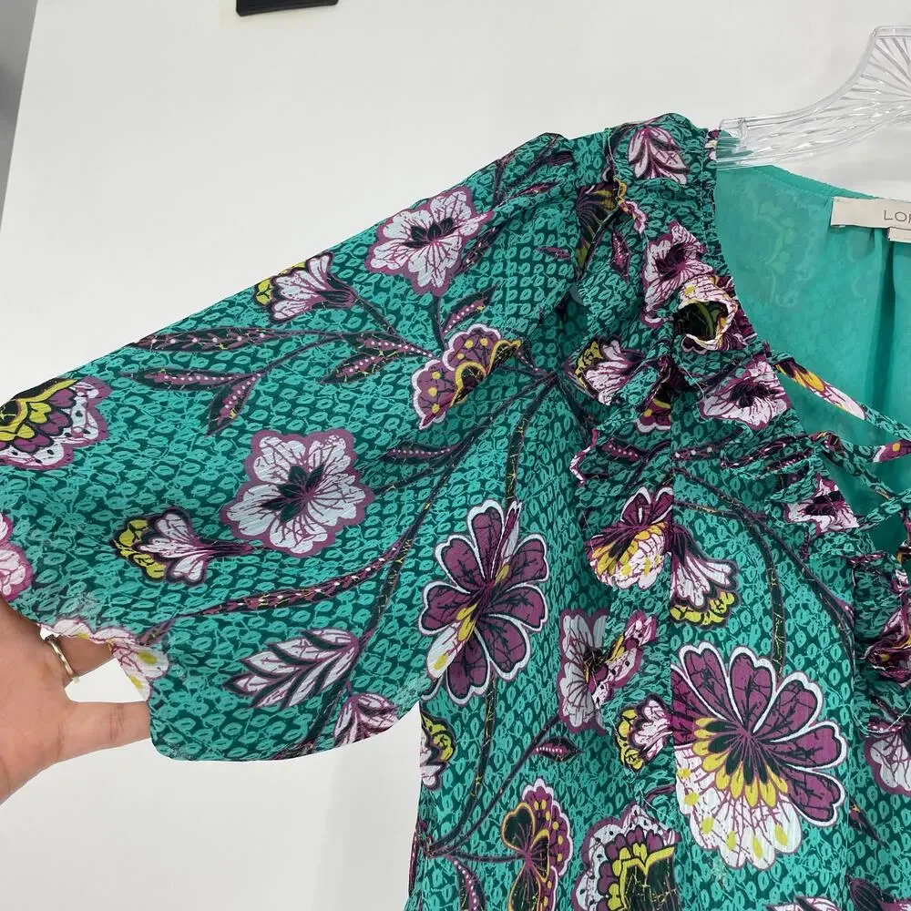 Loft Puff Sleeve Floral Top Size Medium